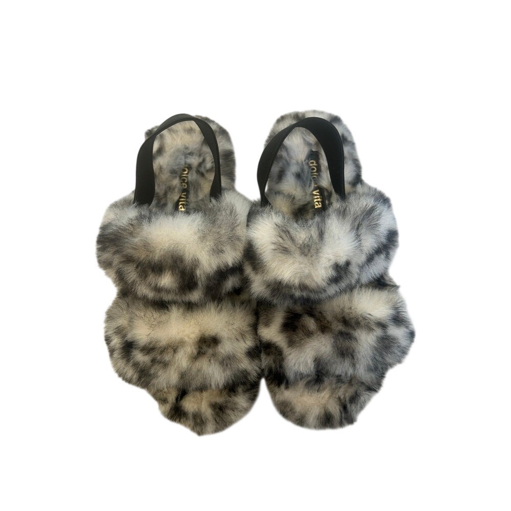 Dolce Vita faux fur pochy leopard print slingback slipper sz7.